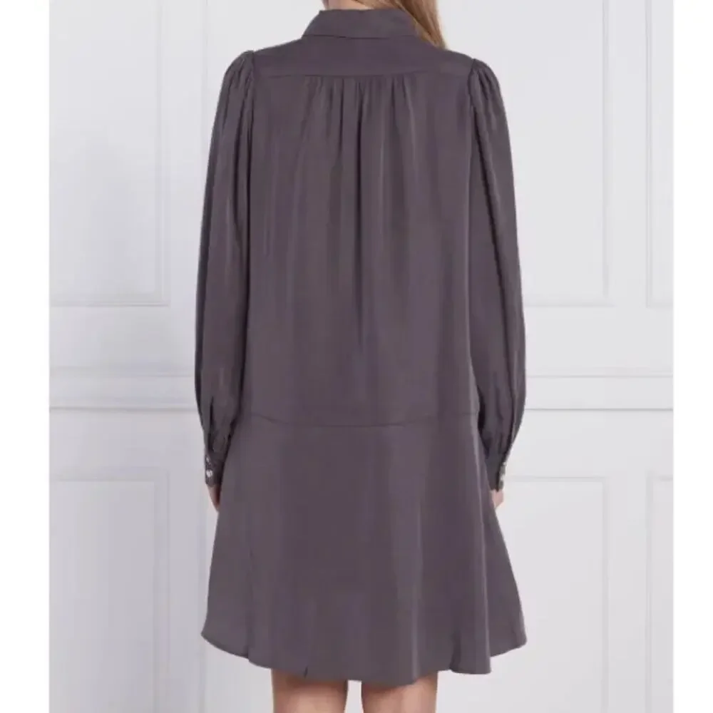 SAMSOE SAMSOE Lizzy Shirt Dress in Grey Long Puff Sleeve Drop Waist Size Medium